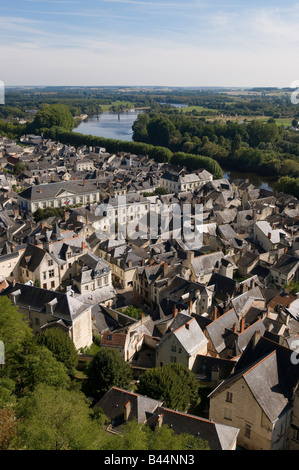 Ariel Anzeigen der alten Stadt von Tour de l ' Horloge, Chinon, Frankreich. Stockfoto