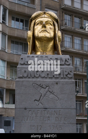 Denkmal für Jean Michel de Selys Longchamp, belgische geboren RAF-Pilot, der ein Solo Angriff auf Gestapo-Hauptquartier in Brüssel im zweiten Weltkrieg Stockfoto