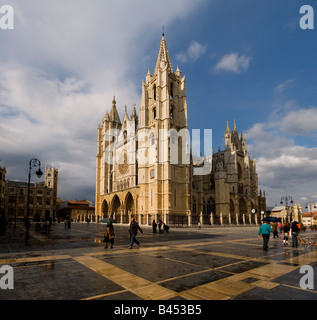 Kathedrale in der Stadt León, Plaza De La Catedral de León Stockfoto