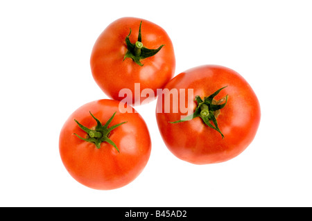 Drei Bio-Tomaten auf weiß Stockfoto