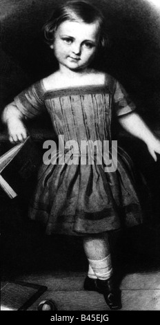 Louis II., 25.8.1845 - 13.6.1886, König von Bayern 10.3.1864 - 13.6.1886, als Kind, voller Länge, nach der Malerei, 19. Jahrhundert, Stockfoto