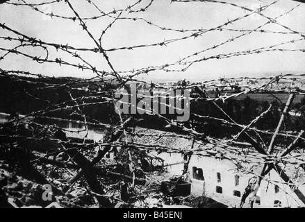 Veranstaltungen, Erster Weltkrieg/erster Weltkrieg, Westfront, Kanal Aisne, Heudrahtschaltung in der Betonfabrik Berry au Bac, Frankreich, ca. 1917, Stockfoto