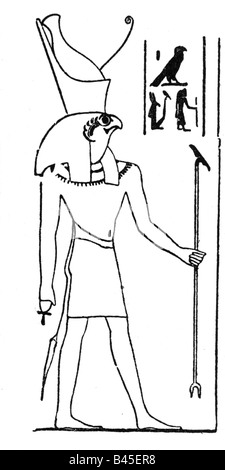 Horus, ägyptischer gott, (Himmel), Zeichnung, nach ägyptischer Erleichterung, Gottheit, Schrift, Falke, Falke, Vogel, Schrift, Hieroglyphen, Religion, Altägypt, Stockfoto