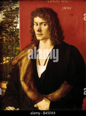 Bildende Kunst, Dürer, Albrecht (21.5.1471 - 6.4.1528), Gemälde "Bildnis Oswolt Krel', 1499, Alte Pinakothek, München, Artist's Urheberrecht nicht gelöscht werden Stockfoto