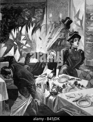 Presse/Medien, Zeitschriften, "Le Petit Journal", Paris, 5. Band, Nummer 178, illustrierte Beilage, Montag, 16. April 1894, Illustration, "Anarchistischer Bombenanschlag im Restaurant Foyot", Stockfoto