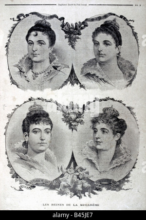 Presse/Medien, Zeitschriften, "Le Petit Journal", Paris, 6. Band, Nummer 226, illustrierte Beilage, Sonntag, 17. März, Illustration, "Die Königinnen der mittleren geliehenen", Stockfoto