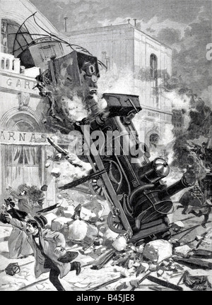 Presse/Medien, Zeitschriften, "Le Petit Journal", Paris, 6. Band, Nummer 259, illustrierte Beilage, Sonntag, 3. November 1895, Illustration, "Unfall am Bahnhof Montparnasse", Stockfoto