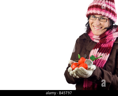 Frau mit Weihnachten onraments Stockfoto