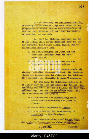Nationalsozialismus/Nationalsozialismus, Verbrechen, Judenverfolgung, Wannseekonferenz, 20.1.1942, Protokoll, Seite 3, nazi, Holocaust, Dokument, Endlösung, historisch, historisch, 20. Jahrhundert, vierziger Jahre, Stockfoto