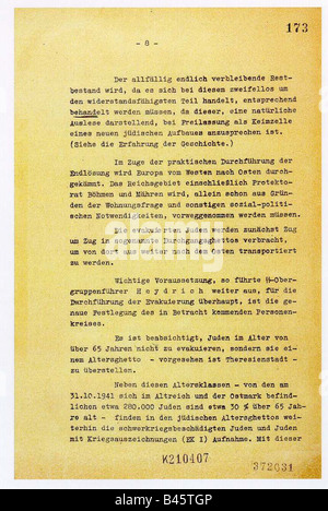 Nationalsozialismus/Nationalsozialismus, Verbrechen, Judenverfolgung, Wannseekonferenz, 20.1.1942, Protokoll, Seite 8, nazi, Holocaust, Dokument, Endlösung, historisch, historisch, 20. Jahrhundert, vierziger Jahre, Stockfoto