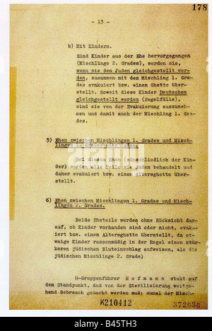 Nationalsozialismus/Nationalsozialismus, Verbrechen, Judenverfolgung, Wannseekonferenz, 20.1.1942, Protokoll, Seite 13, nazi, Holocaust, Dokument, Endlösung, historisch, historisch, 20. Jahrhundert, vierziger Jahre, Stockfoto