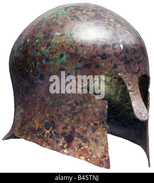 Waffen/Waffen, Verteidigungswaffen, Helme, Griechenland, korinthischer Helm, Ende 7. Jahrhundert v. Chr., Bronze, Stockfoto