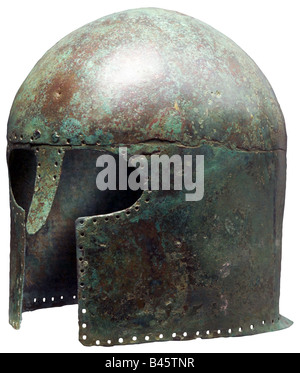 Waffen/Waffen, Verteidigungswaffen, Helme, Griechenland, korinthischer Helm, erstes Viertel 7. Jahrhundert v. Chr., Bronze, Stockfoto