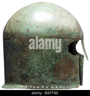Waffen/Waffen, Verteidigungswaffen, Helme, Griechenland, korinthischer Helm, erstes Viertel 7. Jahrhundert v. Chr., Bronze, Stockfoto