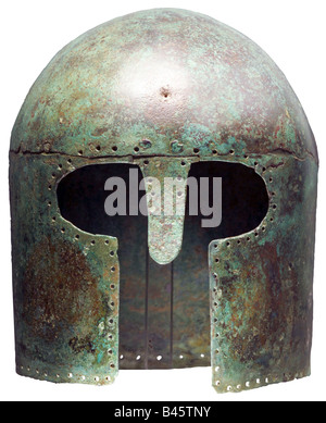 Waffen/Waffen, Verteidigungswaffen, Helme, Griechenland, korinthischer Helm, erstes Viertel 7. Jahrhundert v. Chr., Stockfoto