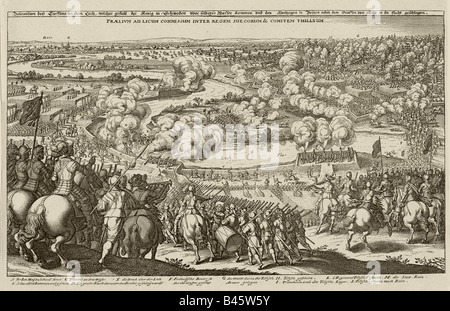Veranstaltungen, dreißig Jahre Krieg 1618 - 1648, schwedische Interventionsstelle 1630 - 1635, Schlacht von Regen, 15.4.1632, Gravieren, 'Theatrum Europaeum', Matthäus Merian der Ältere, 1635, Artist's Urheberrecht nicht gelöscht werden Stockfoto