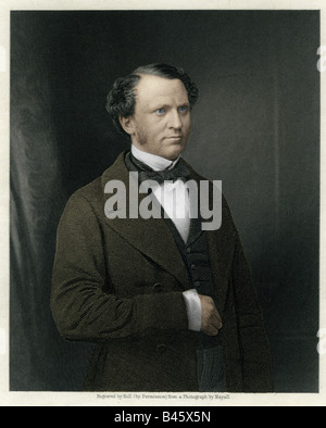 Stanley, Edward Henry, 15. Earl of Derby, 21.7.1826 - 22. 4.1893, britischer Politiker, Außenminister 6.6.1866 - 9.12.1868 und 21.2.1874 - 2.4.1878, halbe Länge, Kupferstich von Holl, 19. Jahrhundert, später farbig, Artist's Urheberrecht nicht gelöscht werden Stockfoto