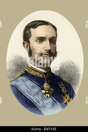Alfonso XII, 28.11.1857 - 25.11.1885, König von Spanien 29.12.1874 - 25.11.1885, Porträt, Holzgravur, ca. 1880, Stockfoto