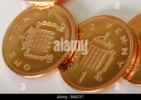 UK 1 p einen Cent Münzen Stockfoto