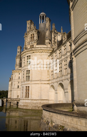 Nordfassade des Chateau de Chambord bei Sonnenuntergang.  Loir-et-Cher, Loiretal, Frankreich. Stockfoto