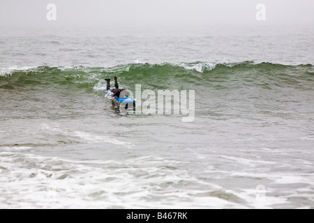 Wellen zum Surfen von Far Rockaway Beach sehr nebligen Tag New York USA Stockfoto