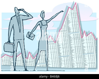 Mann und Frau vor Grafik Stockfoto