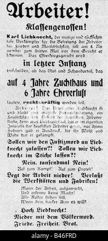 Liebknecht, Karl, 13.8.1871 - 15.1.1919, deutscher Politiker, Flysheet gegen seine Strafe wegen Hochverrats, Juni/Juli 1916, Stockfoto