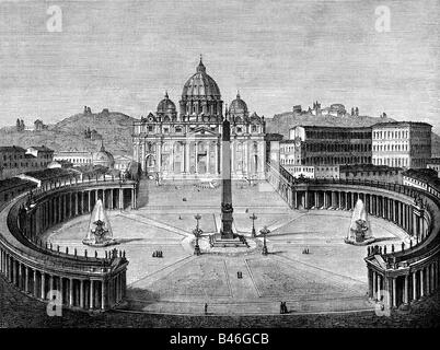 Geographie/Reise, Italien, Rom, Vatikan, Petersplatz und Petersdom, Außenansicht, Gravur, Regensburg, 1888, Stockfoto