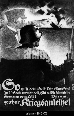 Veranstaltungen, Erster Weltkrieg/erster Weltkrieg, Propaganda, Plakat "so hilft dein Deld Dir kaempfen!" (So hilft dir dein Geld zu kämpfen), Werbung für Kriegsanleihen, Deutschland, ca. 1917, Stockfoto