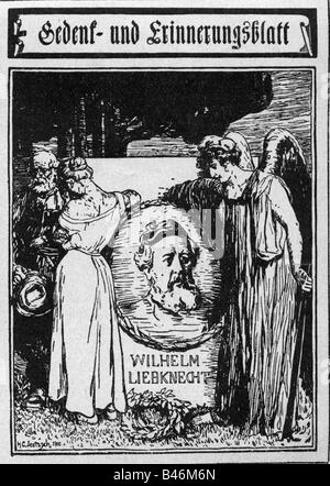Liebknecht, Wilhelm, 29.3.1826 - 7.8.1900, deutscher Politiker (SPD), Tod, Gedenkblatt von Hans Gabriel Jentzsch, 1900, Stockfoto