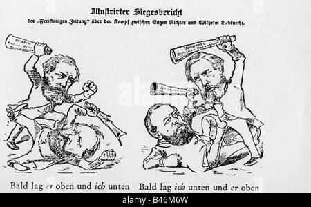 Liebknecht, Wilhelm, 29.3.1826 - 7.8.1900, deutscher Politiker (SPD), Karikatur, "Illistraded Victory Report", Streit mit Eugens Richter, 'Der Wahle Jakob', Stockfoto