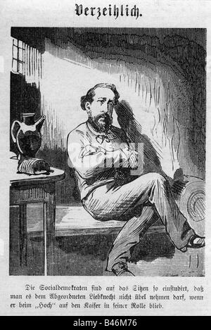 Liebknecht, Wilhelm, 29.3.1826 - 7.8.1900, deutscher Politiker (SPD), Karikatur, im Gefängnis, Stockfoto