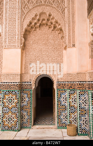 Madrasa Ben Youssef Architektur Detail in Marrakesch, Marokko Stockfoto