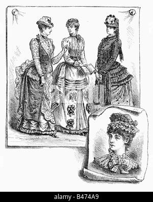 Mode, 19. Jahrhundert, Damenmode, Deutschland, Holzgravur, 1884er, Stockfoto