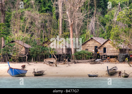 hölzerne Dorf Moken Seezigeuner Andamanensee, ko Surin Island, Thailand Stockfoto