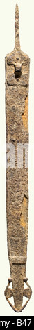 Ein keltisches Schwert mit Schabenband, Frühe La Tène-Zeit, 400/350 v. Chr. Eine eiserne Klinge mit verjüngendem Zang, die in der Schabbard steckte. Die eisernen Schabbards haben auf der obversen Seite drei Grate und einen verzierten Schaufel. Auf der Rückseite der Halterung befindet sich eine rechteckige Aufhängungshalterung. Gereinigte Grabungsentdeckung. Zwei Defekte auf der Rückseite der Schabbard. Wunderschönes, frühes Schwert. Länge 69 cm. Historisch, historisch, uralt, alt, alt, alt, Objekt, Objekte, Fotos, Clipping, Ausschnitt, Ausschnitt, Aussparungen, Thrust, Thrustings, Handwaffe, Handwee, Stockfoto