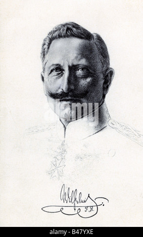 William II., 27.1.1859 - 4.6.1941, deutscher Kaiser 15.6.1888-9.11.1918, Porträt, Radierung, Postkarte, ca. 1890, Stockfoto