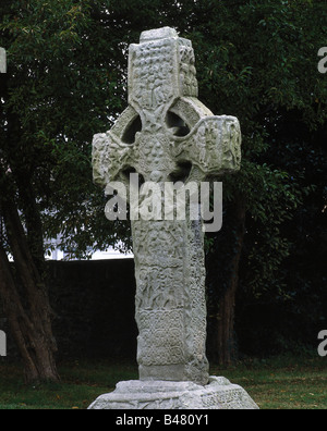 Geographie/Reise, Irland, County Meath, Kreuzgang, gegründet von der Heiligen Columba-Stadt im 9. Jahrhundert, hohes Kreuz aus Stein, Südkreuz, Stockfoto
