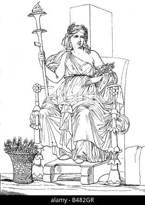 Demeter, griechische Körnergöttin und Fruchtbarkeitskundin, Zeichnung, 19. Jahrhundert, nach altem Fresko, Stockfoto