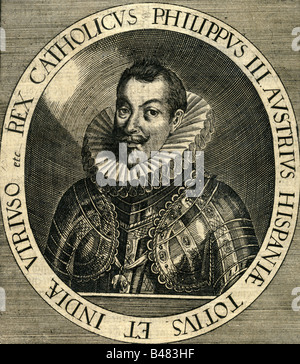 Philipp III., 4.4.1578 - 31.3.1621, König von Spanien, 1598 - 1621, Porträt, zeitgenössische Gravur, 17. Jahrhundert, Rüstung,, Artist's Urheberrecht nicht gelöscht werden Stockfoto