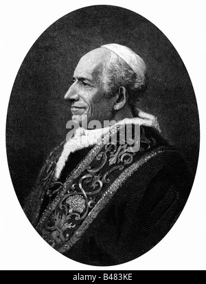 Leo XIII (Vinczo Gioacchino Pecci), 2.3.1810 - 20.6.1903, Papst 20.2.1878 - 20.6.1903, Porträt, Holzgravur, 19. Jahrhundert, Stockfoto