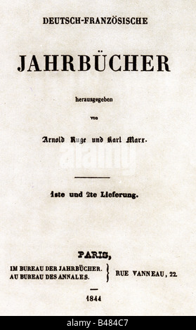 Marx, Karl, 5.5.186 - 14.3.1883, deutscher Philosoph, Werke, Titel, 'Deutsch-französische Jahrbücher', herausgegeben mit Arnold Ruge, 1. Und 2. Band, Paris, 1844, Titel, Stockfoto