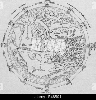 Kartografie, Weltkarten, Karte aus einem Sallust Kodex, 15. Jahrhundert, Kontinente, Afrika, Asien, Europa, historisch, historisch, Mittelalter, Stockfoto
