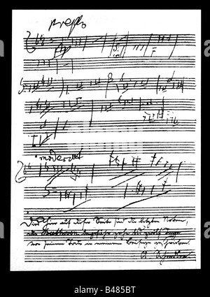 Beethoven, Ludwig van 17.12.1770 - 26.3. Im Jahre 1977, deutscher Komponist, Handschrift, die letzten Notizen, die er geschrieben hat, Stockfoto
