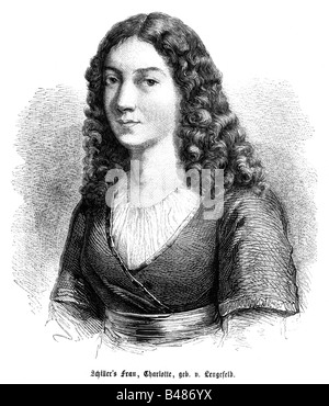 Schillers, Friedrich, 10.11.1759 - 9.5.1805, deutsche Autorin/Schriftstellerin, seine Frau Charlotte von Lengefeld, Porträt, Gravur, 19. Jahrhundert, Stockfoto