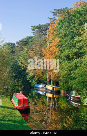 Langbooten am Fluss Wey Navigation zu senden, Surrey, UK. Frühherbst Stockfoto