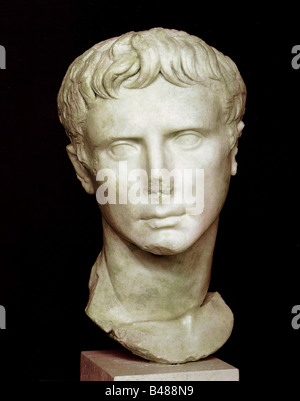 Augustus (Imperator Caesar Augustus), 23.9.63 v. Chr. - 19.8.14 n. Chr., römischer Kaiser 13.1.27 v. Chr. - 19.8.14 n. Chr., Porträt, Büste, ca. 20 v. Chr., Marmor, 39 cm, Palazzo dei Conservatori, Rom, Stockfoto