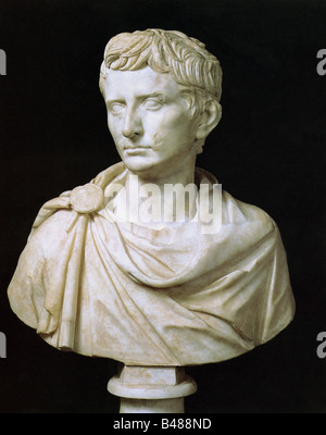 Augustus (Imperator Caesar Augustus), 23.9.63 v. Chr. - 19.8.14 n. Chr., römischer Kaiser 13.1.27 v. Chr. - 19.8.14 n. Chr., Porträt, Büste, Marmor, 36 cm, ca. 30 v. Chr., Museo Capitolino, Rom, Stockfoto