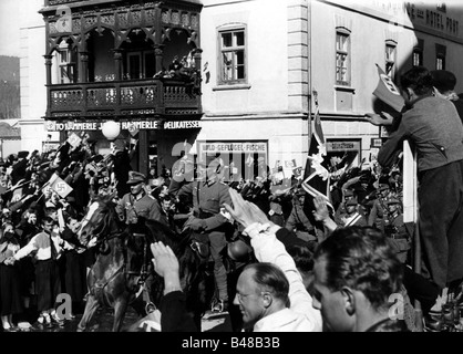 Nationalsozialismus/Nationalsozialismus, Politik, Annektierung Österreichs 1938, Einmarsch der Bundeswehr, 12.3.1938, 1. Gebirgs-Division in Seefeld, Tyrol, Stockfoto