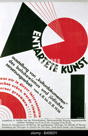 Nationalsozialismus/Nationalsozialismus, Kunst, Entartete Kunst, Ausstellung, München, 4.- 31.3.1936, Plakat, Layout von Vierthaler, Stockfoto